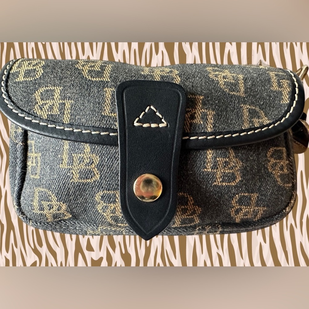 Dooney & Bourke Vintage Black Denim Monogram Flap Wristlet - Picture 2 of 12